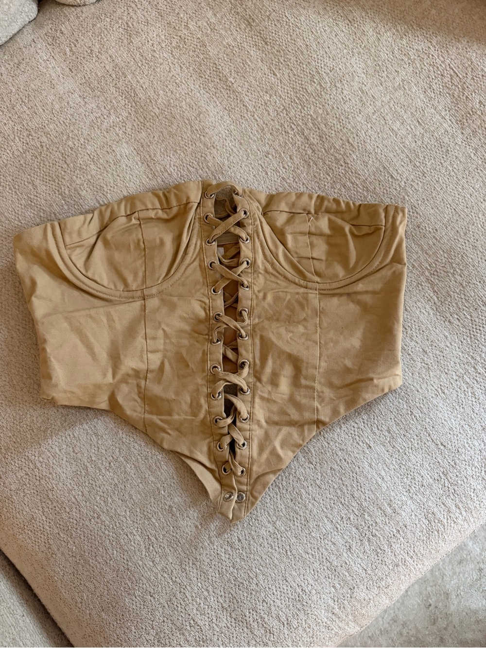 superdown Tan Lace-Up Corset Top